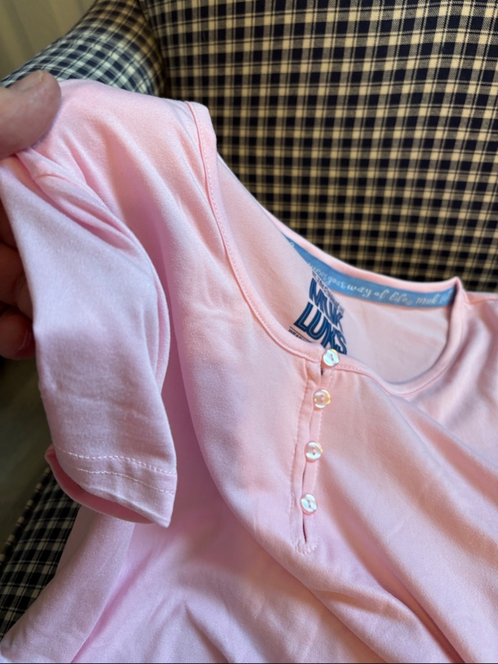 Muk Luks Pink Henley with Blue Layered Tee - Picture 4 of 7